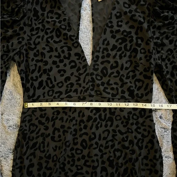 Deja Vu Black Velvet Burnout Overlay Mini Dress long sleeve evening Large EUC - Picture 14 of 16